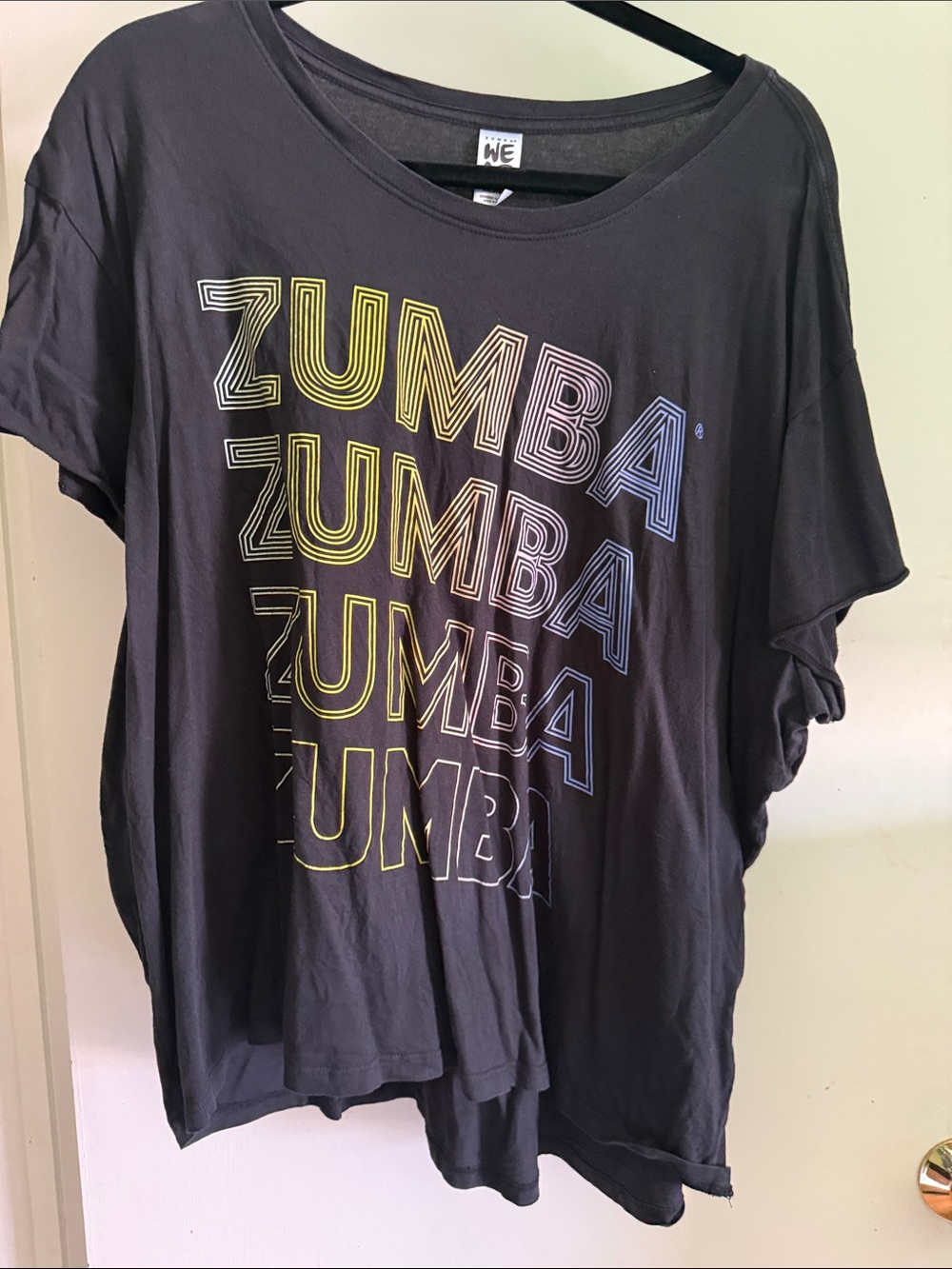 Zumba Fitness Black Tee with Yellow and Blue Gradient Logo